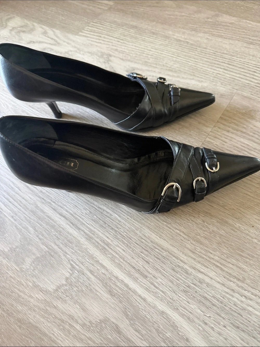 Coach Black Pointed-Toe Buckle Heels